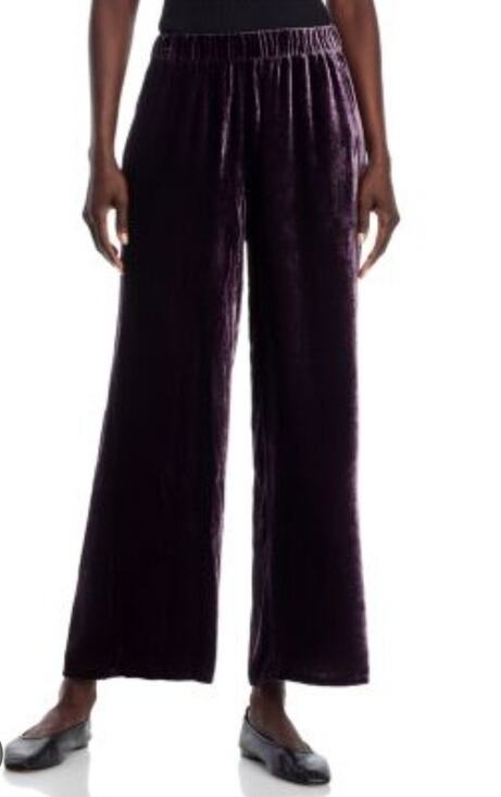 Eileen Fisher Pants - Eileen Fisher Pants Womens Petite L Purple Crushed Silk Velvet Wide Leg Pull On